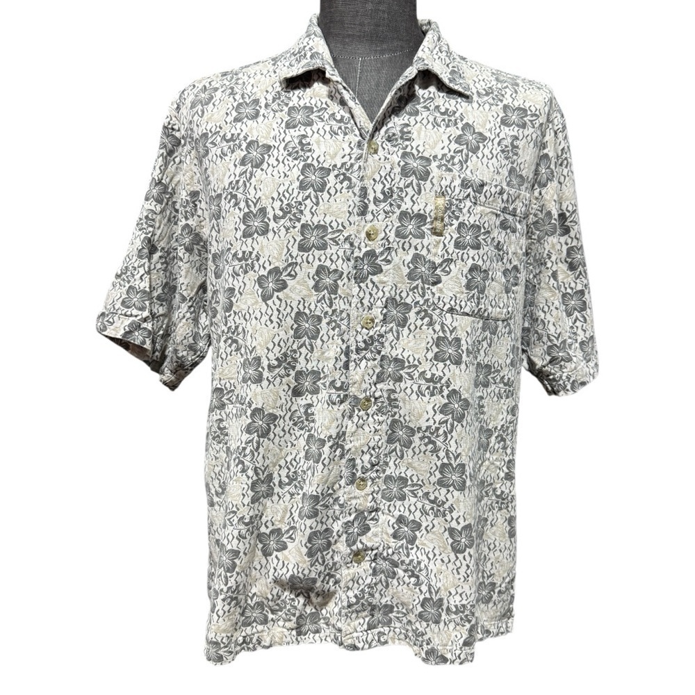 VTG Columbia Linen Blend Tropical Button Down Shirt Size M Y2K Novelty Martini